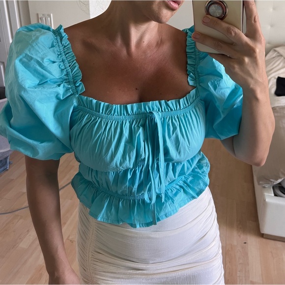 NEW UK BRAND SEXY CROP TOP WITH PUFF SLEEVES - Picture 5 of 5